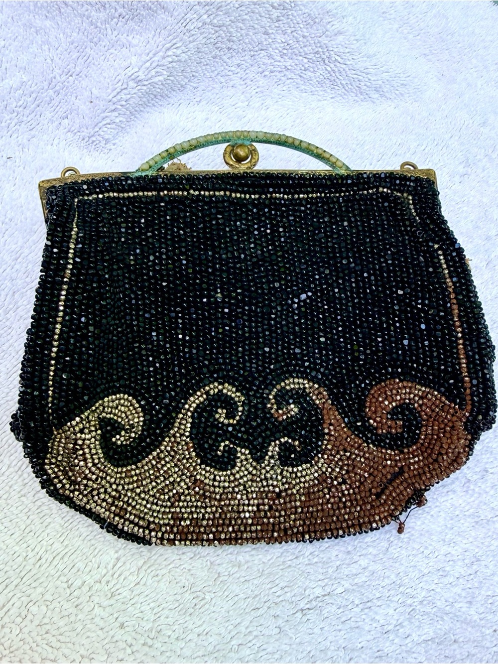 Antique Art Deco Waves Purse Steel Cut Beads Design - Picture 1 of 6